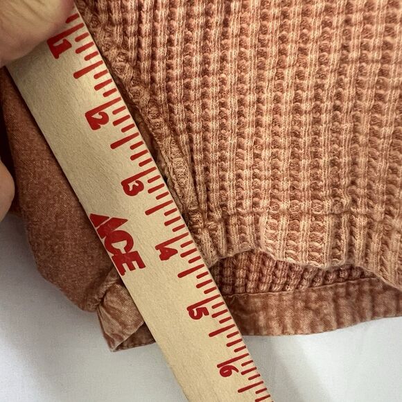 Free People rust waffle shorts paperbag waist contrast Thermal Knit pockets SZ S - Picture 7 of 7